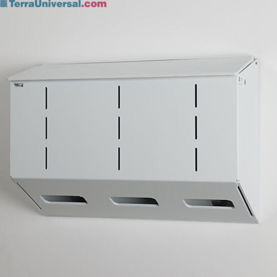 Polypropylene medical glove holder with 3 compartments, wall mount, no catch basin, 24" W x 8" D x 17" H | 4952-72A displayed