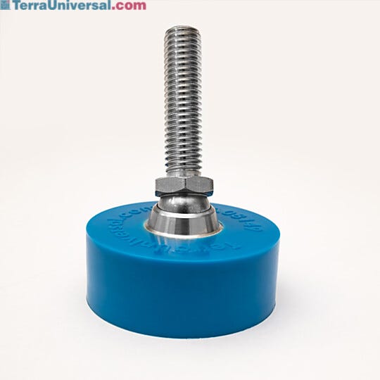Leveling foot with swiveling polyurethane foot and stainless steel stem. Swiveling foot automatically adjusts when tilted at any angle.  |  2807-06 displayed