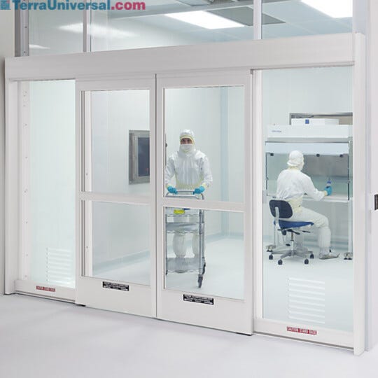 Automatic sliding doors provide cleanroom-compliant operation for use in research, healthcare and educational labs