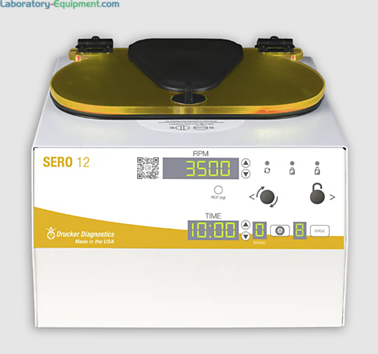 SERO 12 Blood Banking Centrifuge with a 12-place swing out rotor, safety lid, and 10 user settings spins 6 caped or 12 uncapped 75-100 mm tubes; 3,400 rpm  |  1717-68 displayed