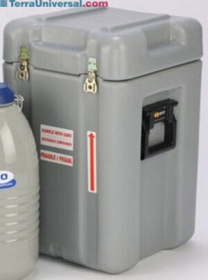 Cryogenic shippers with locking lids.  |  6900-29 displayed