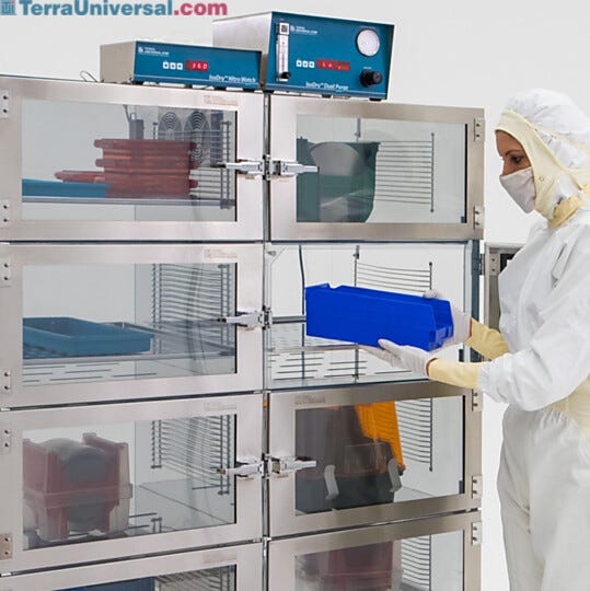 IsoDry nitrogen desiccator cabinets provide unsurpassed humidity uniformity; acrylic lends strength and visiblity of stored parts. Shown with optional controlle | 3950-36F-ISO displayed
