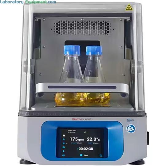 Solaris SK2002 Incubated and Refrigerated Orbital Shakers by Thermo Scientific with a 11" x 14" platform, a 5°C to 60°C range, a lid and touchscreen display | 1716-PP-03 displayed