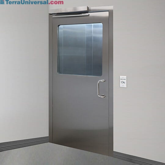 Left hand reverse stainless steel door with full view tempered glass window | 1999-87A-L displayed