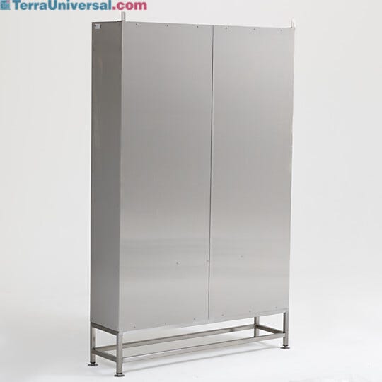 Stainless steel bootie rack backing sheet prevents items from falling out of cubbies  |  3055-23-4814 displayed