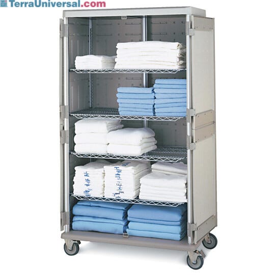 Antimicrobial Double-wide tall mobile cart with quikSLOT inserts for storage of medical linens  |  1306-81 displayed