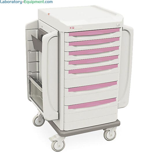 Mobile bedside cart shell with mechanical key locks (2 keys); left and right fixed pods   |  1306-85 displayed