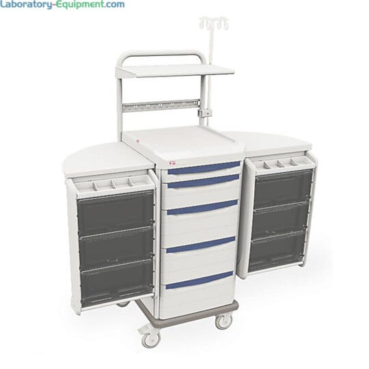 Antimicrobial biomedical cart by Intermetro with right and left swingout pods with drawers and dividers  |  1306-86 displayed