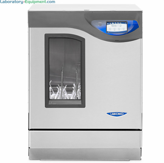 SteamScrubber models with a viewing window and LED light for wide-neck glassware and beakers heat up to 199° F (93° C); includes upper and lower SS racks
