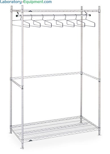 Stainless steel Upright Garment Racks provide clean, space-efficient storage of cleanroom frocks, coveralls and other apparel | 2650-16 displayed