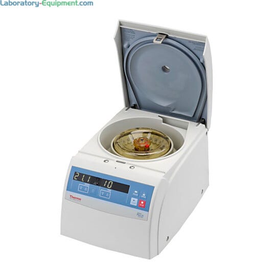 Ventilated Heraeus Pico 21 microcentrifuge from Thermo Fisher spins samples at 14,800 rpm | 1108-03 displayed