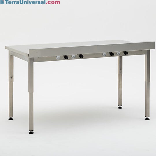 Stainless steel vibration isolation workstation with multiple pressure gauges, height-adjustable legs and leveling feet  |  1570-81A displayed