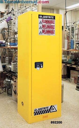Yellow Slimline safety cabinets by Justrite are fire resistant double wall, air insulated and welded steel construction  |  1619-90 displayed