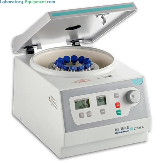 Hermle’s Z206 compact centrifuge, holds tubes in swing-out or angle rotors  |  2823-51 displayed