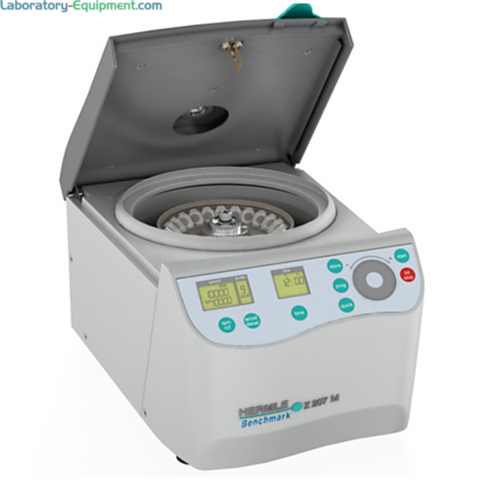 Compact 11 inch Hermle Z207-M Microcentrifuge features an EZ-Scroll touch pad and a maximum speed of 13,500 rpm; rotor options for 1.5 and 2.0 ml tubes | 2823-PP-15 displayed