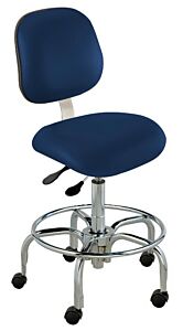 Chair; ISO 5, Vinyl, Blue, Tubular Steel, 17" - 22", Ergonomic Backrest, Waterfall Seat, With Footring, Elite EES-L-RC, Biofit