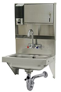 Laboratory Sink; Soap & Towel Dispenser, Splash Mounted Faucet, 10" x 14" x 5" Bowl, Lever Drain, Side Supports, Advance Tabco