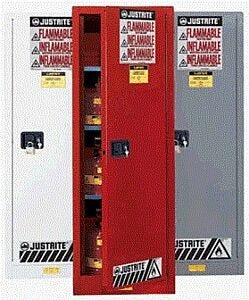 Justrite 895405 Sure-Grip Ex Slimlime Flammable Safety Cabinet; 54 gal, Manual Single Door, 23.25" W x 34" D x 65" H, White