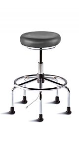 Stool;ISO 8, ESD Vinyl, Black, Tubular Steel, 27" - 32", Standard Seat, Glides, With Footring, Rexford RXS-H-HG, Biofit