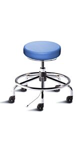 Stool; ISO 8, Vinyl, Black, Tubular Steel, 16" - 21", Standard Seat, ESD Safety Casters, With Footring, Rexford RXS-L-RK, Biofit
