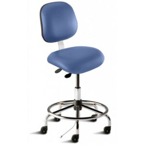 Chair; ISO 7, ESD Blue, Tubular Steel, 21" - 28", With Footring, Elite EES-M-RK, BioFit