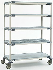 Cart; Cleanroom, Open-Grid/Solid Bottom Shelf, Polymer, 60" W x  18" D x 79" H, MetroMax Q, InterMetro