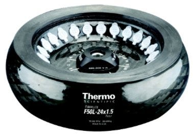 Thermo Scientific Fixed-Angle centrifuge rotor.