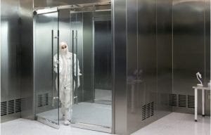Terra's BioSafe® steel cleanroom with non-contaminating glass doors.
